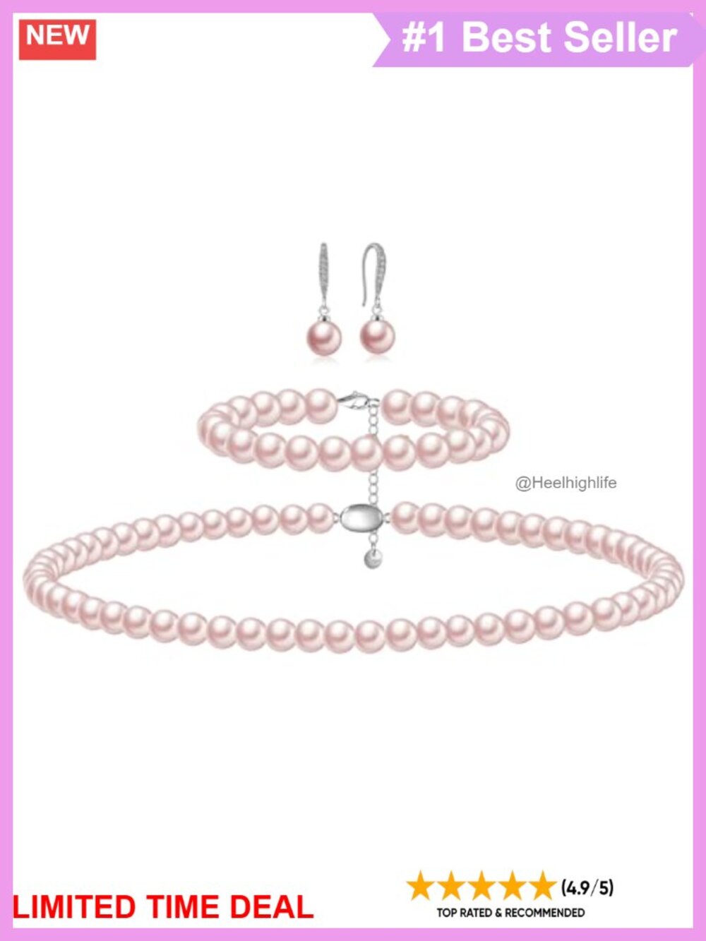 8mm Round Shell Pearl Jewelry Set Necklace Bracelet Earrings Stainless Steel